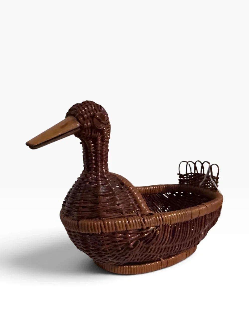 Vintage Wicker Duck Basket Handwoven Rattan Bird Goose Boho Farmhouse Decor